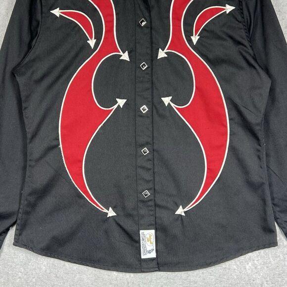 Panhandle Slim Applique Pearl Snap Rodeo Shirt Mens M Black VTG 1980 Rockabilly - Picture 3 of 11